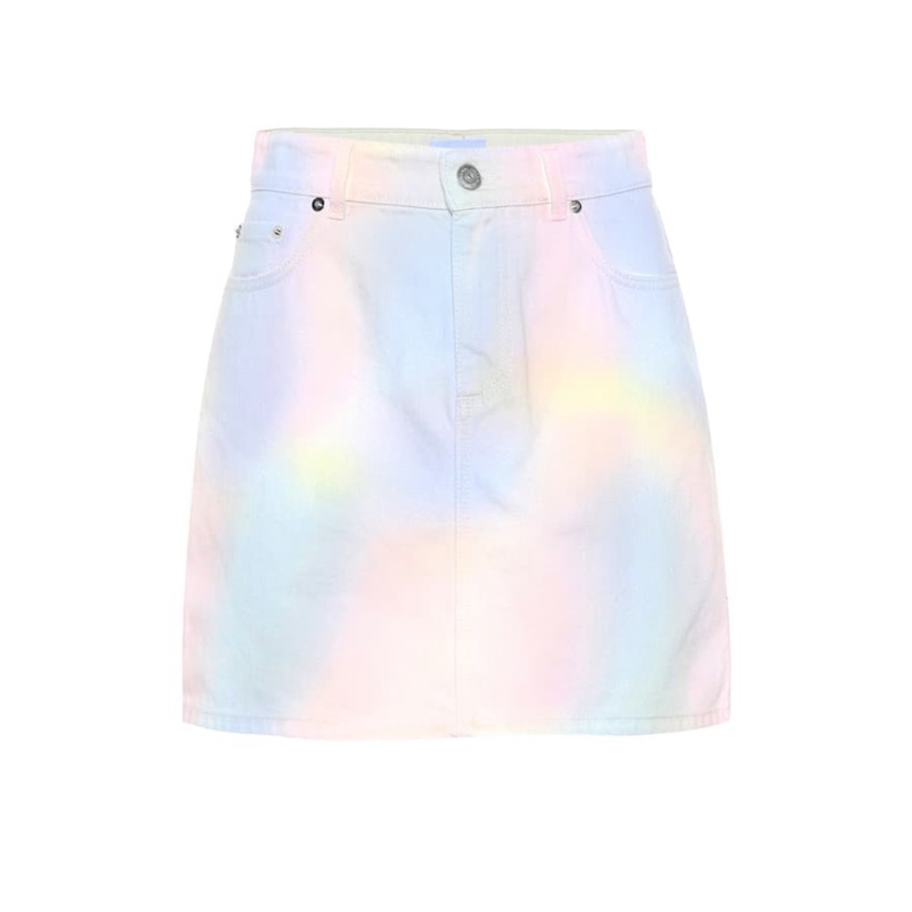 GANNI rainbow tie dye denim mini skirt